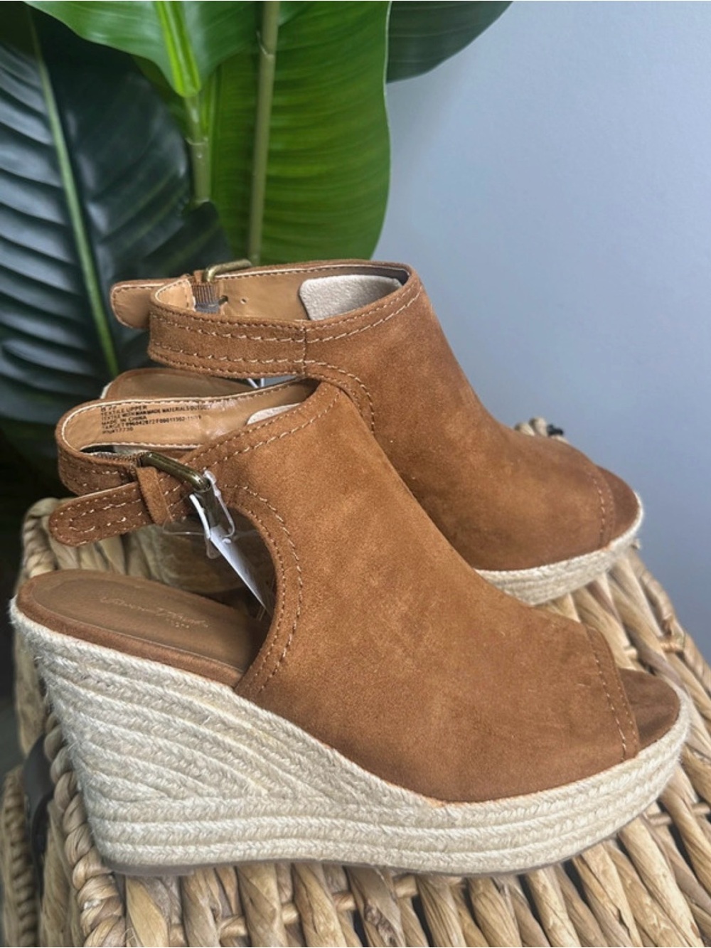 Women's Tan Suede Espadrille Wedge Sandals